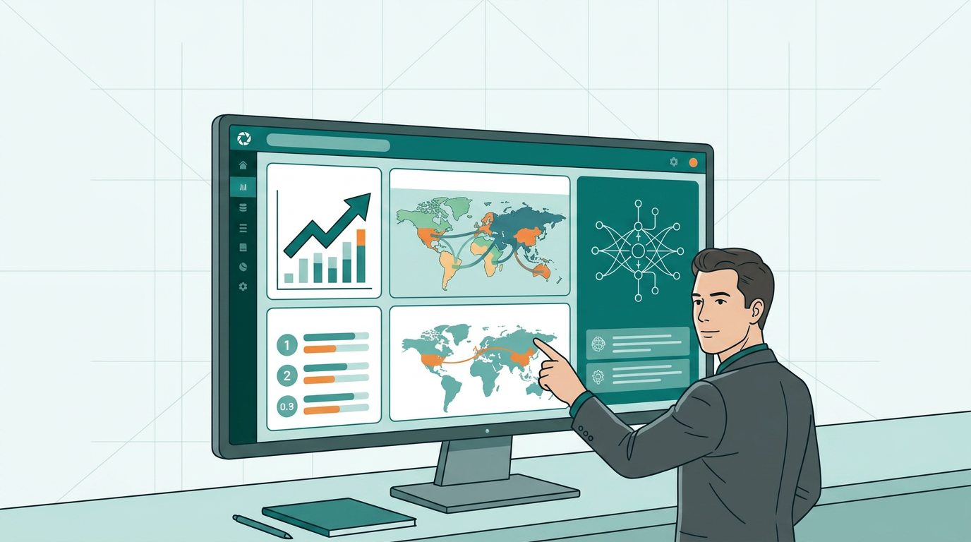 Orixe platform dashboard showing supplier metrics, geographic heat maps and insights