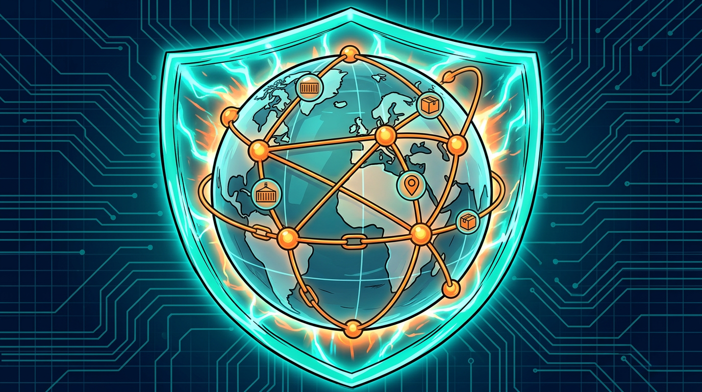 Shield protecting a global supply chain of ships, trucks and warehouses